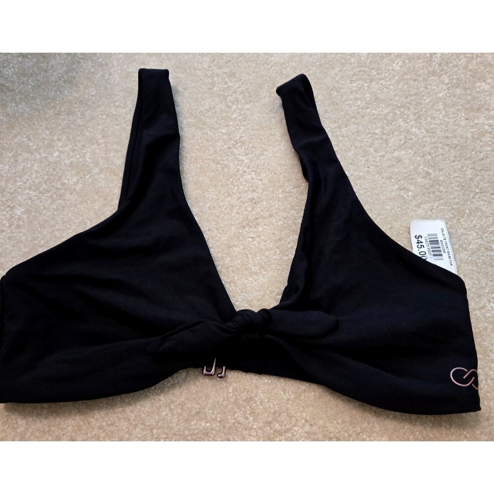 Calia Tie Front Bikini Top Women's XS Pure Black NWT Missing pads